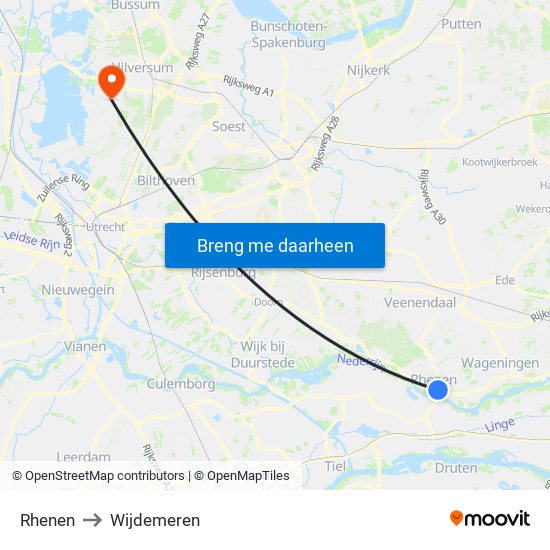 Rhenen to Wijdemeren map