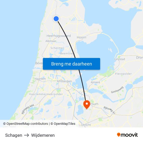 Schagen to Wijdemeren map
