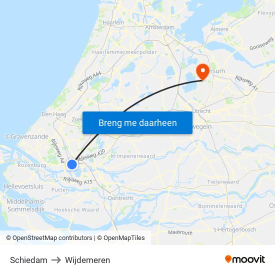 Schiedam to Wijdemeren map