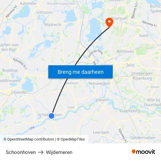 Schoonhoven to Wijdemeren map