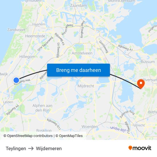 Teylingen to Wijdemeren map