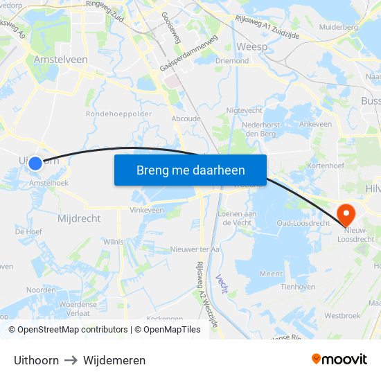 Uithoorn to Wijdemeren map