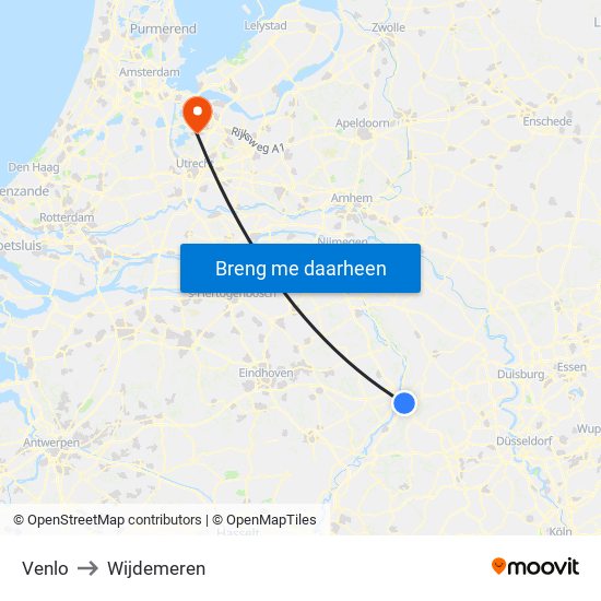 Venlo to Wijdemeren map