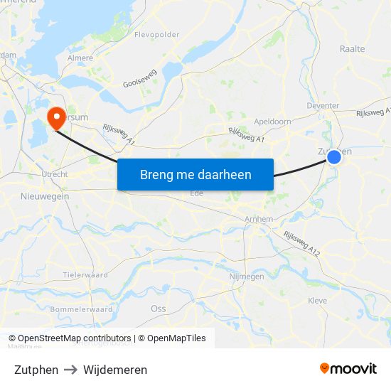 Zutphen to Wijdemeren map