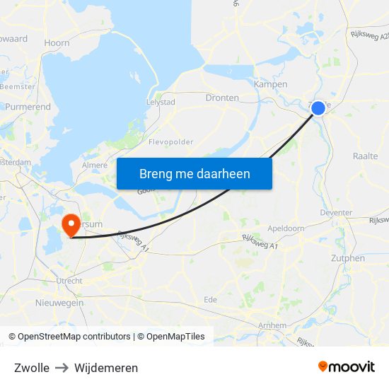 Zwolle to Wijdemeren map
