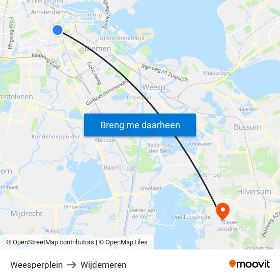 Weesperplein to Wijdemeren map