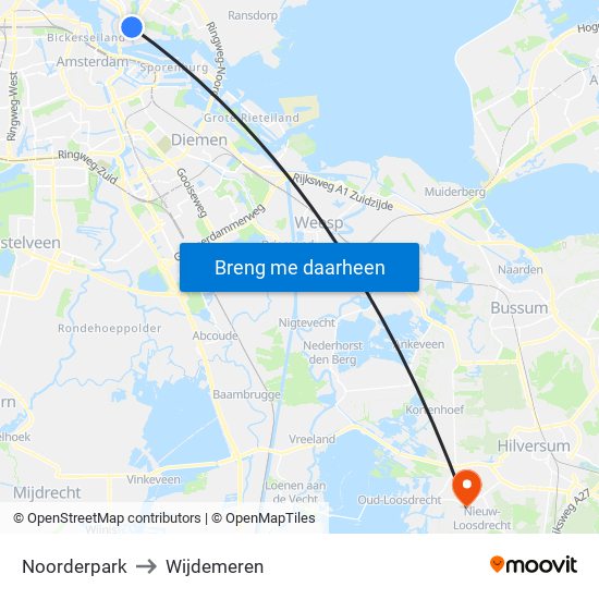 Noorderpark to Wijdemeren map