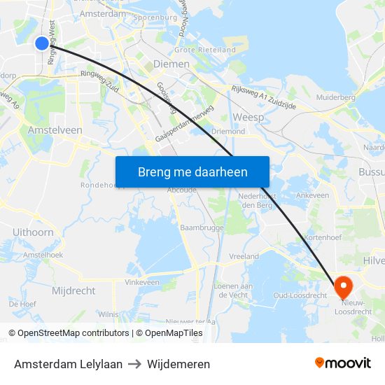 Amsterdam Lelylaan to Wijdemeren map