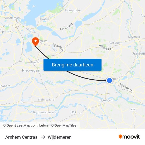 Arnhem Centraal to Wijdemeren map