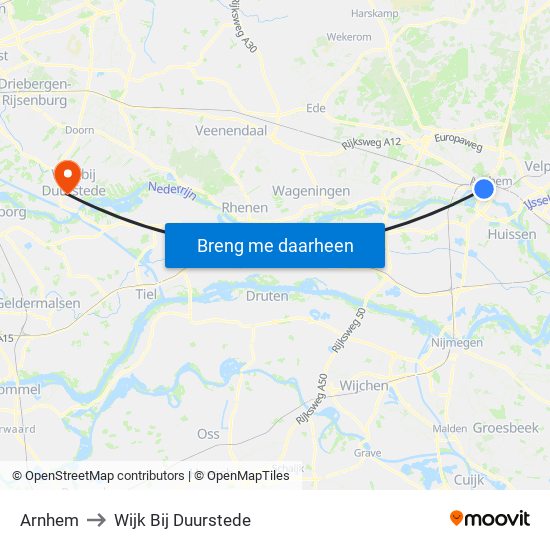 Arnhem to Wijk Bij Duurstede map