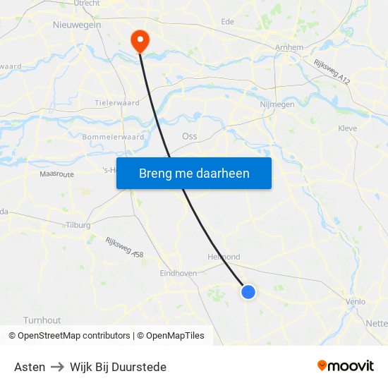 Asten to Wijk Bij Duurstede map