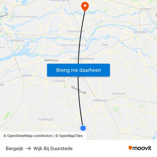 Bergeijk to Wijk Bij Duurstede map