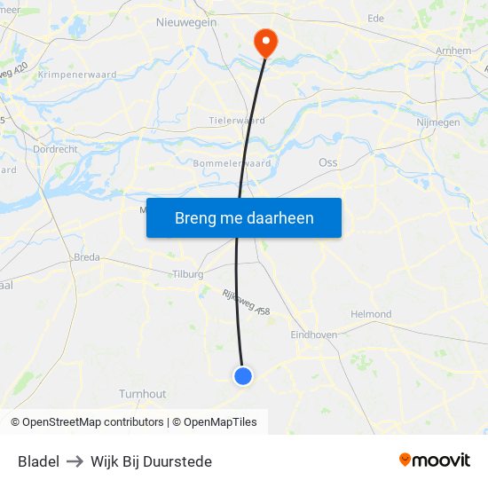 Bladel to Wijk Bij Duurstede map
