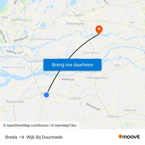 Breda to Wijk Bij Duurstede map