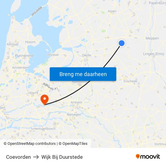 Coevorden to Wijk Bij Duurstede map