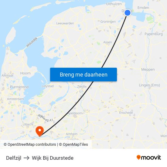 Delfzijl to Wijk Bij Duurstede map