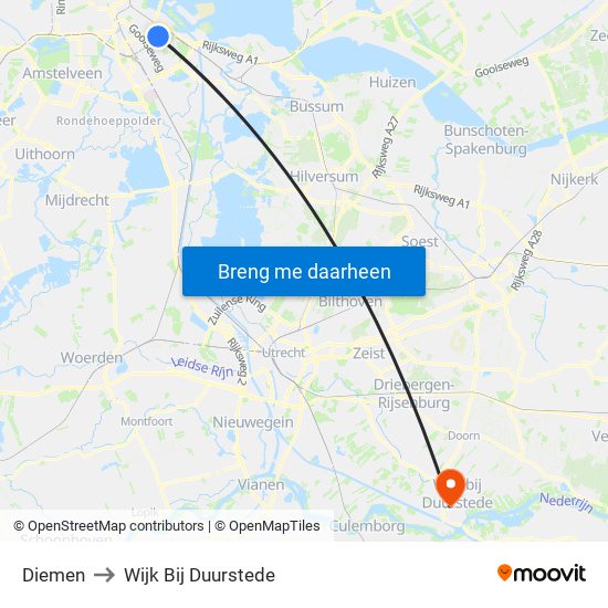 Diemen to Wijk Bij Duurstede map