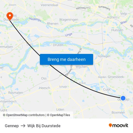 Gennep to Wijk Bij Duurstede map