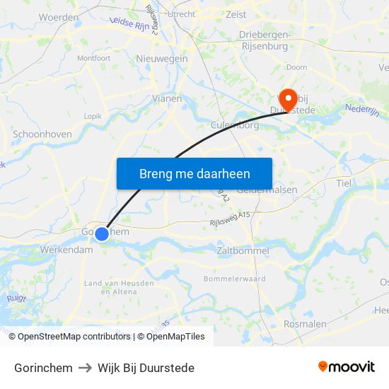 Gorinchem to Wijk Bij Duurstede map