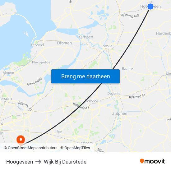Hoogeveen to Wijk Bij Duurstede map