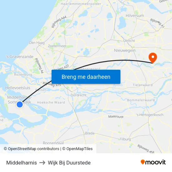 Middelharnis to Wijk Bij Duurstede map