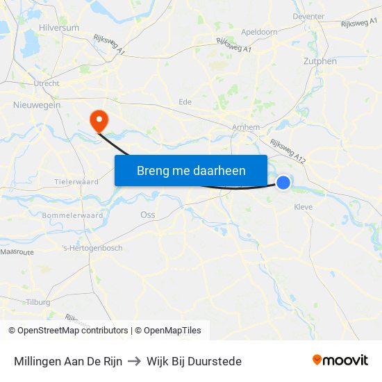 Millingen Aan De Rijn to Wijk Bij Duurstede map