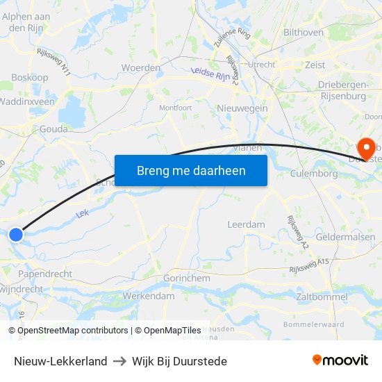 Nieuw-Lekkerland to Wijk Bij Duurstede map