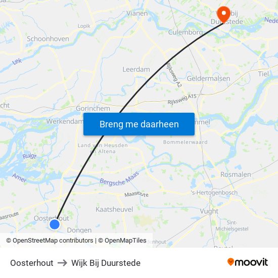Oosterhout to Wijk Bij Duurstede map