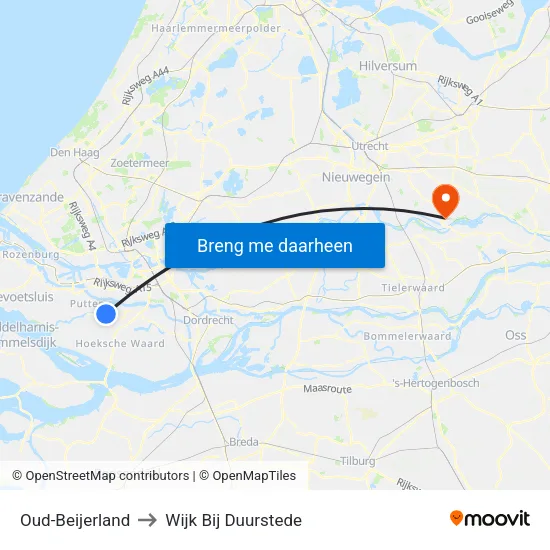 Oud-Beijerland to Wijk Bij Duurstede map