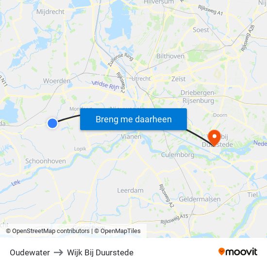 Oudewater to Wijk Bij Duurstede map