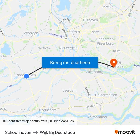 Schoonhoven to Wijk Bij Duurstede map
