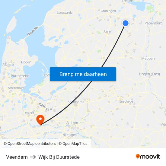 Veendam to Wijk Bij Duurstede map