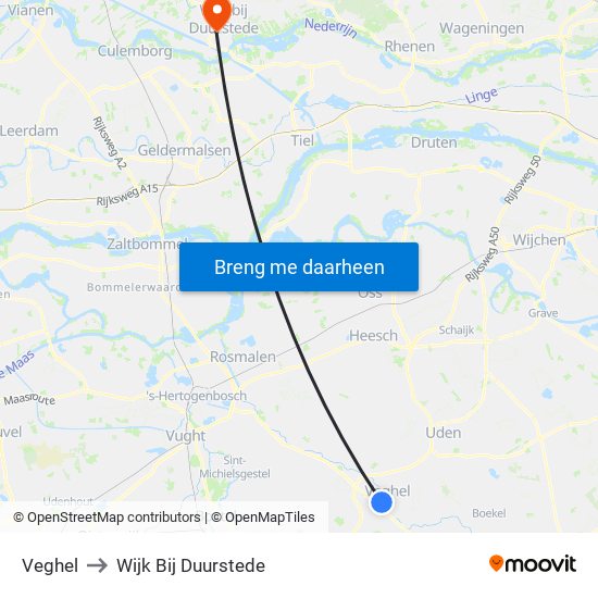 Veghel to Wijk Bij Duurstede map