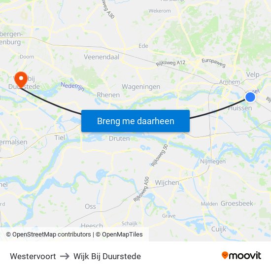 Westervoort to Wijk Bij Duurstede map