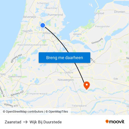 Zaanstad to Wijk Bij Duurstede map
