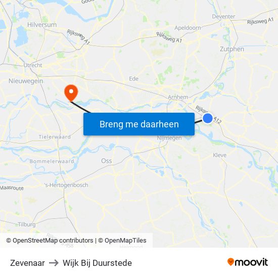 Zevenaar to Wijk Bij Duurstede map