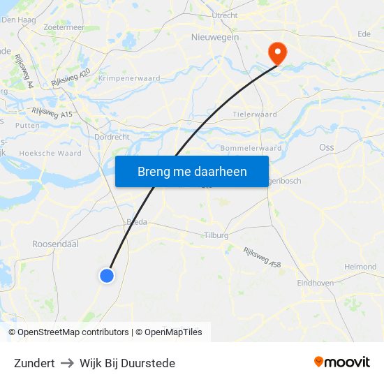 Zundert to Wijk Bij Duurstede map