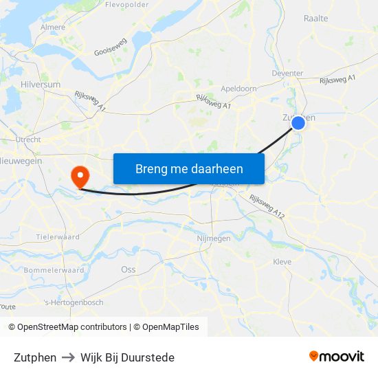 Zutphen to Wijk Bij Duurstede map
