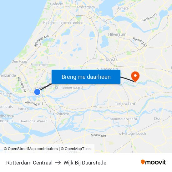 Rotterdam Centraal to Wijk Bij Duurstede map