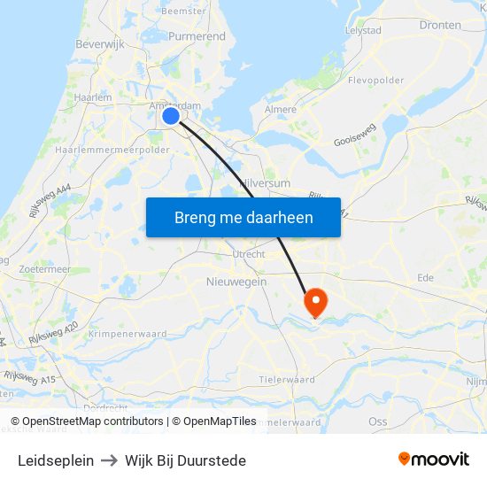 Leidseplein to Wijk Bij Duurstede map