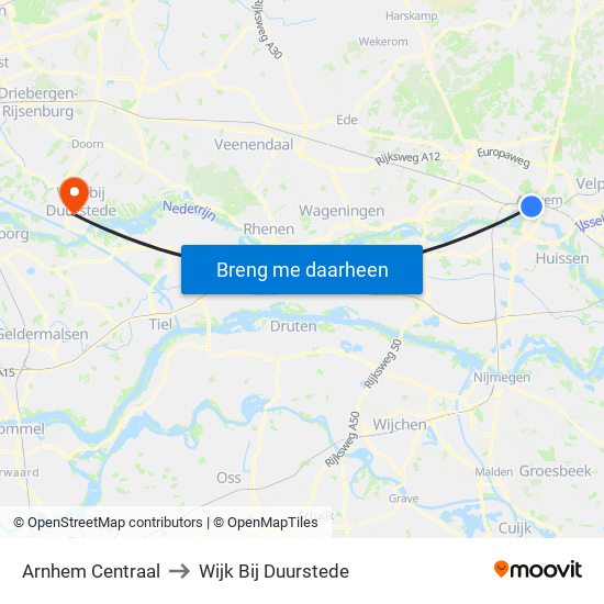 Arnhem Centraal to Wijk Bij Duurstede map
