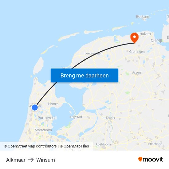 Alkmaar to Winsum map