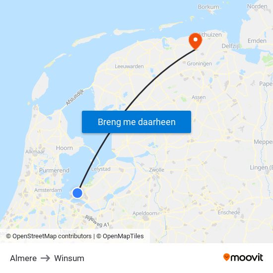 Almere to Winsum map