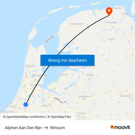 Alphen Aan Den Rijn to Winsum map