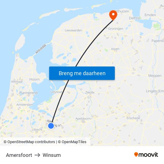 Amersfoort to Winsum map