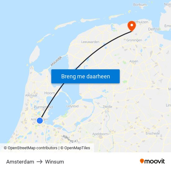 Amsterdam to Winsum map