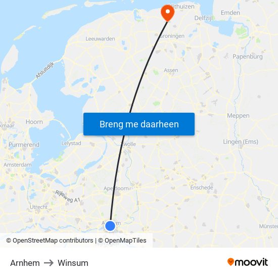 Arnhem to Winsum map