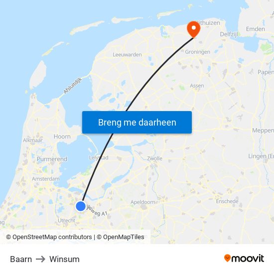 Baarn to Winsum map