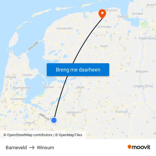 Barneveld to Winsum map