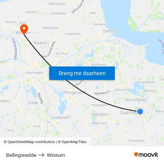 Bellingwedde to Winsum map